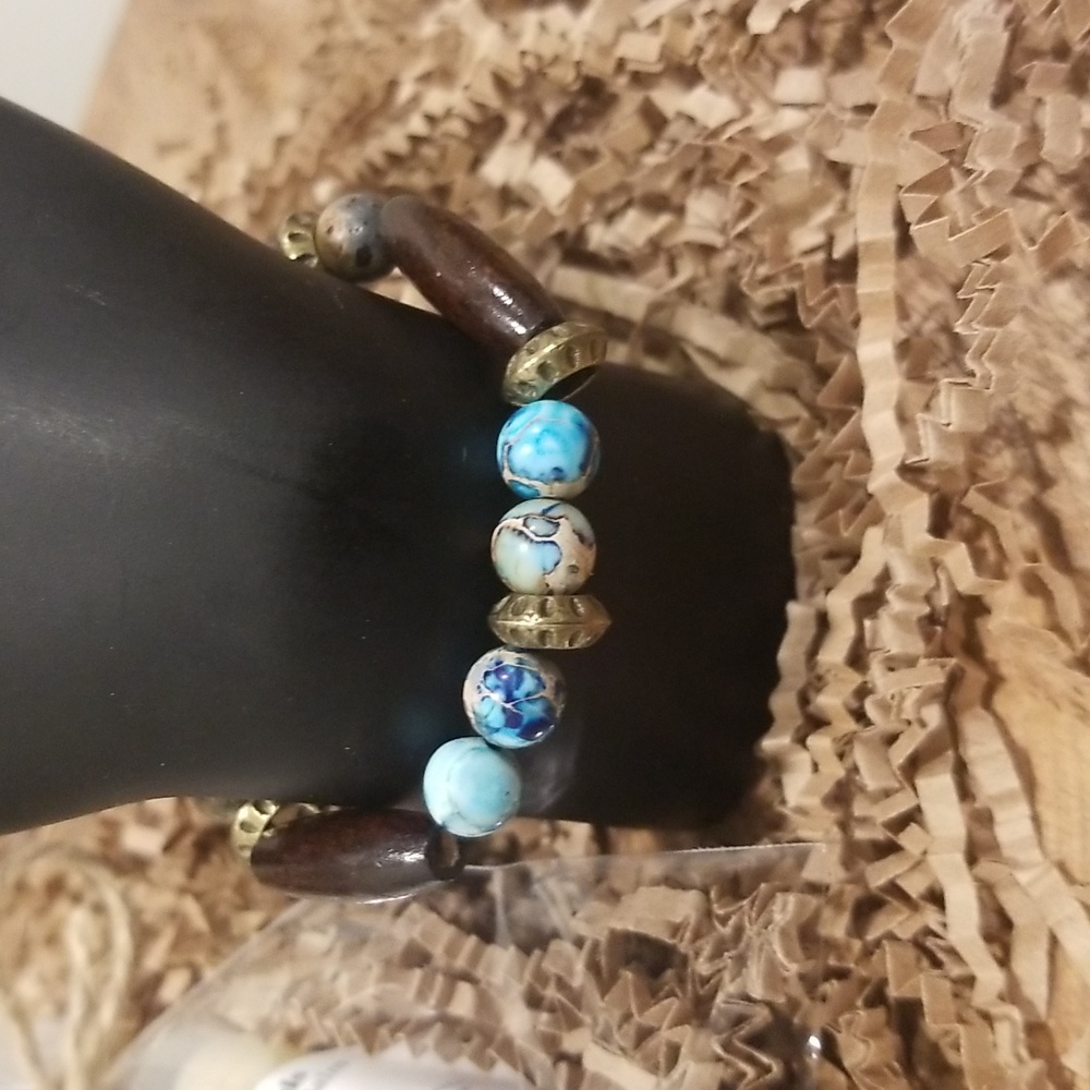 Boho Bead Bracelet Baroque Blue Jewelry Natural Stone Stretch White